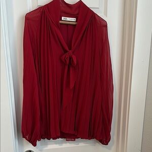 Zara Women's Red Pleated Blouse